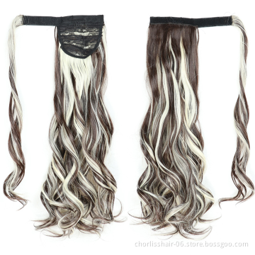 Best Selling Silky Natural Color Long Water Wave Organic Ponytail Attachment Synthetic Afro Kinky Curly Ponytail Hair Extensions